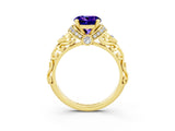 Yellow gold Round Cut Tanzanite Solitaire Ring with Filigree Band and Four-Prong Setting_27