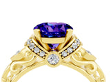 Yellow gold Round Cut Tanzanite Solitaire Ring with Filigree Band and Four-Prong Setting_28