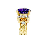 Yellow gold Round Cut Tanzanite Solitaire Ring with Filigree Band and Four-Prong Setting_29