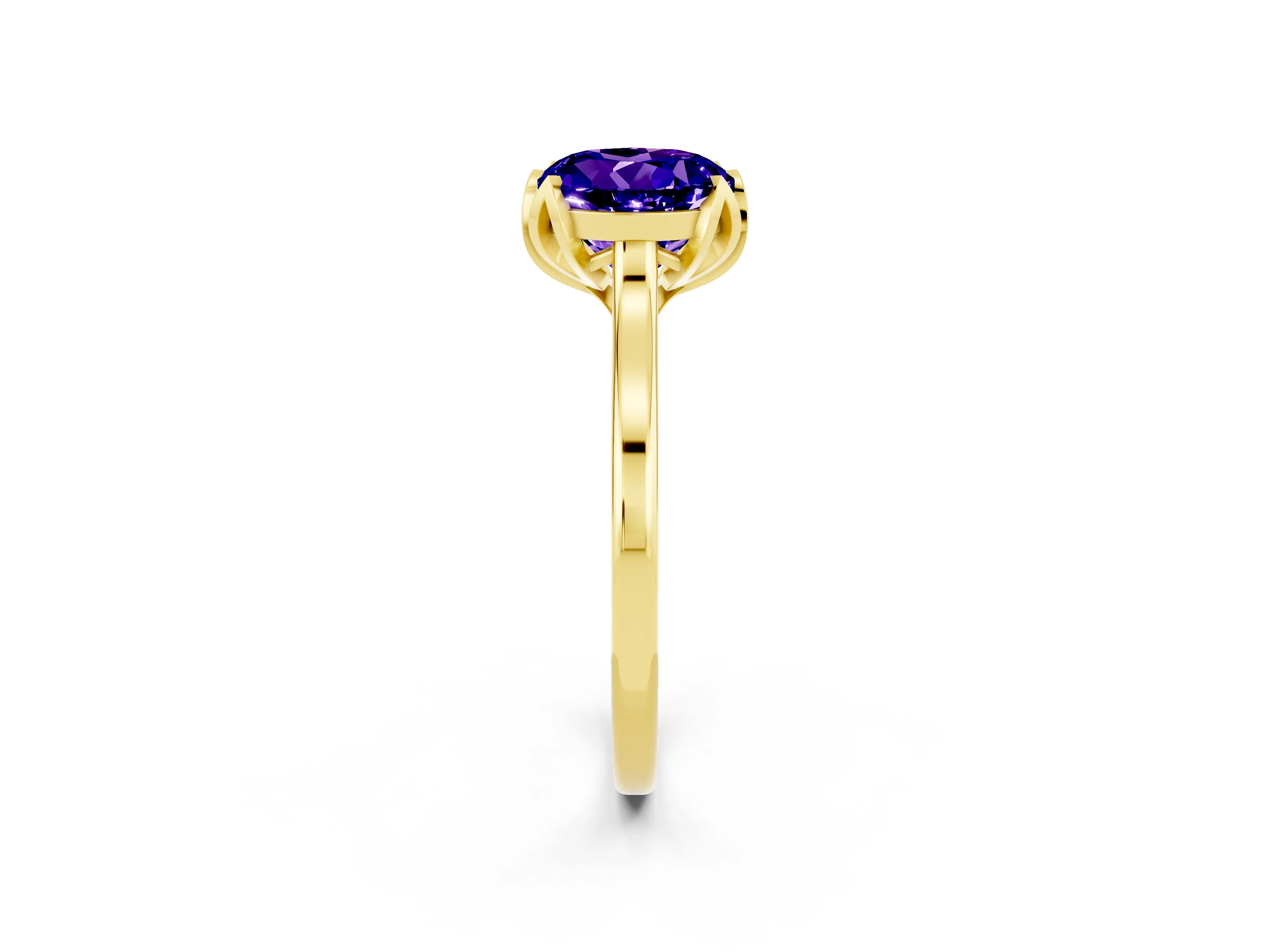 Yellow gold Round Cut Tanzanite Solitaire Ring with Flower Prong Setting and Classic Band_14