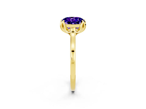 Yellow gold Round Cut Tanzanite Solitaire Ring with Flower Prong Setting and Classic Band_14