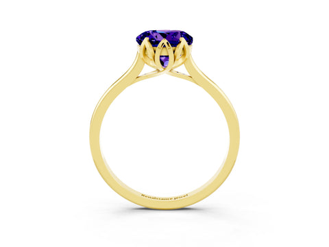 Yellow gold Round Cut Tanzanite Solitaire Ring with Flower Prong Setting and Classic Band_15