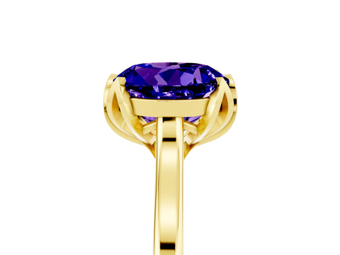 Yellow gold Round Cut Tanzanite Solitaire Ring with Flower Prong Setting and Classic Band_17