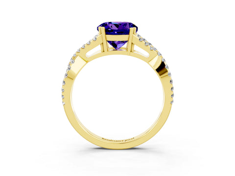 Yellow gold Round Cut Tanzanite Solitaire Ring with Four-Prong Setting and Twisted Pavé Band_3