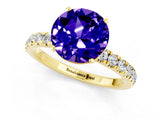 Yellow gold Round Cut Tanzanite Solitaire Ring with Pavé Accents and Four-Prong Setting_1