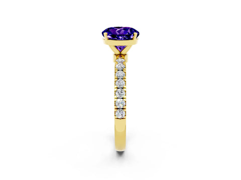 Yellow gold Round Cut Tanzanite Solitaire Ring with Pavé Accents and Four-Prong Setting_2