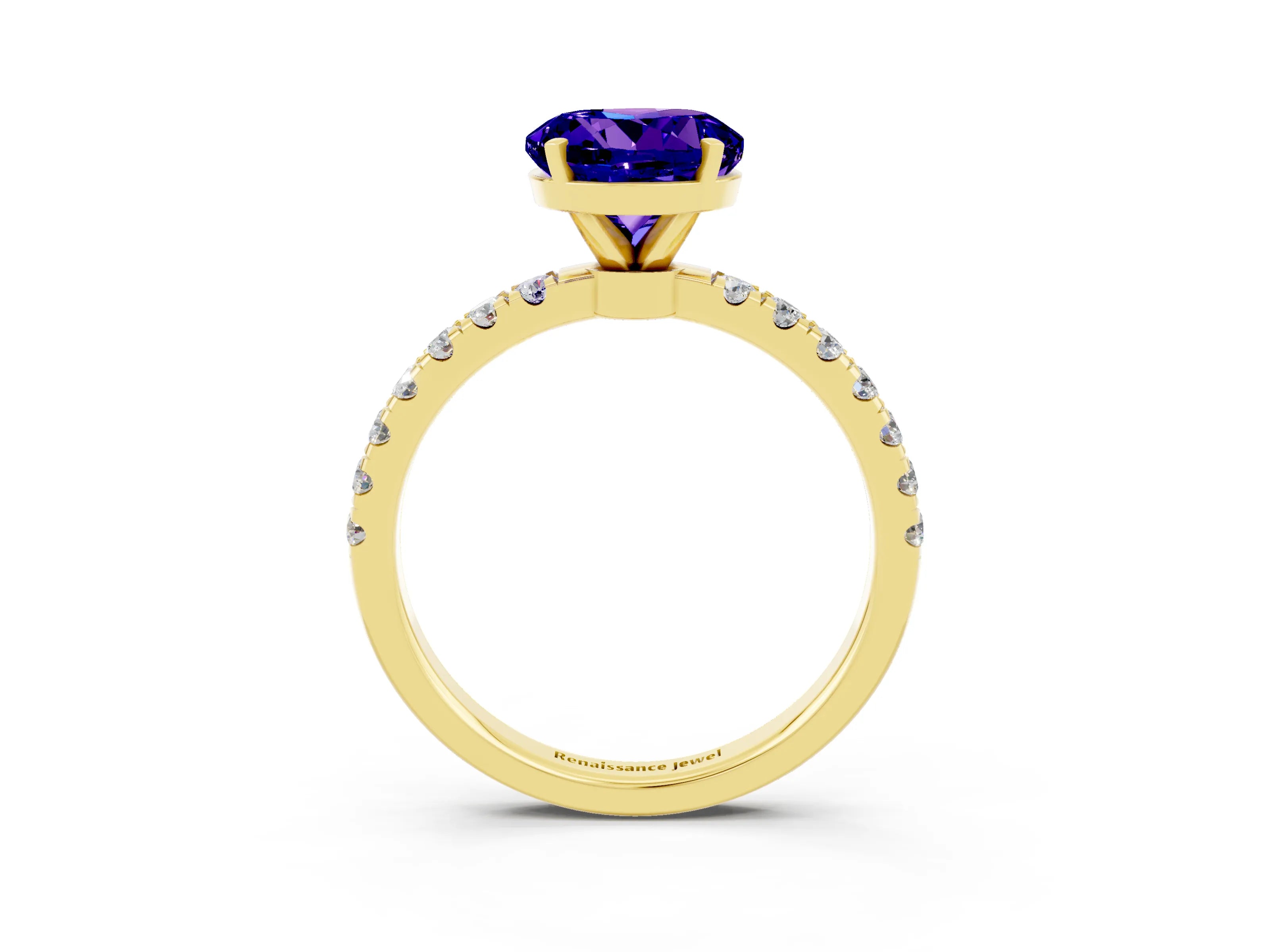 Yellow gold Round Cut Tanzanite Solitaire Ring with Pavé Accents and Four-Prong Setting_3