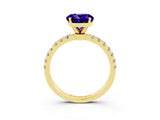 Yellow gold Round Cut Tanzanite Solitaire Ring with Pavé Accents and Four-Prong Setting_3