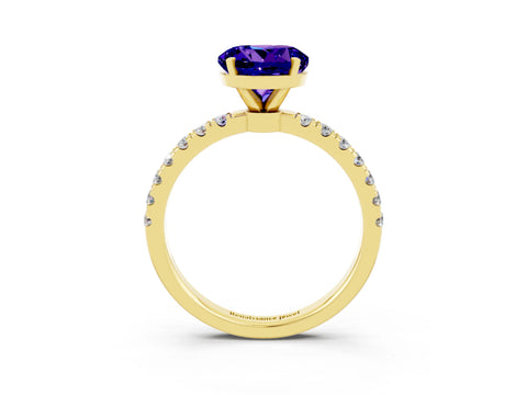 Yellow gold Round Cut Tanzanite Solitaire Ring with Pavé Accents and Four-Prong Setting_3