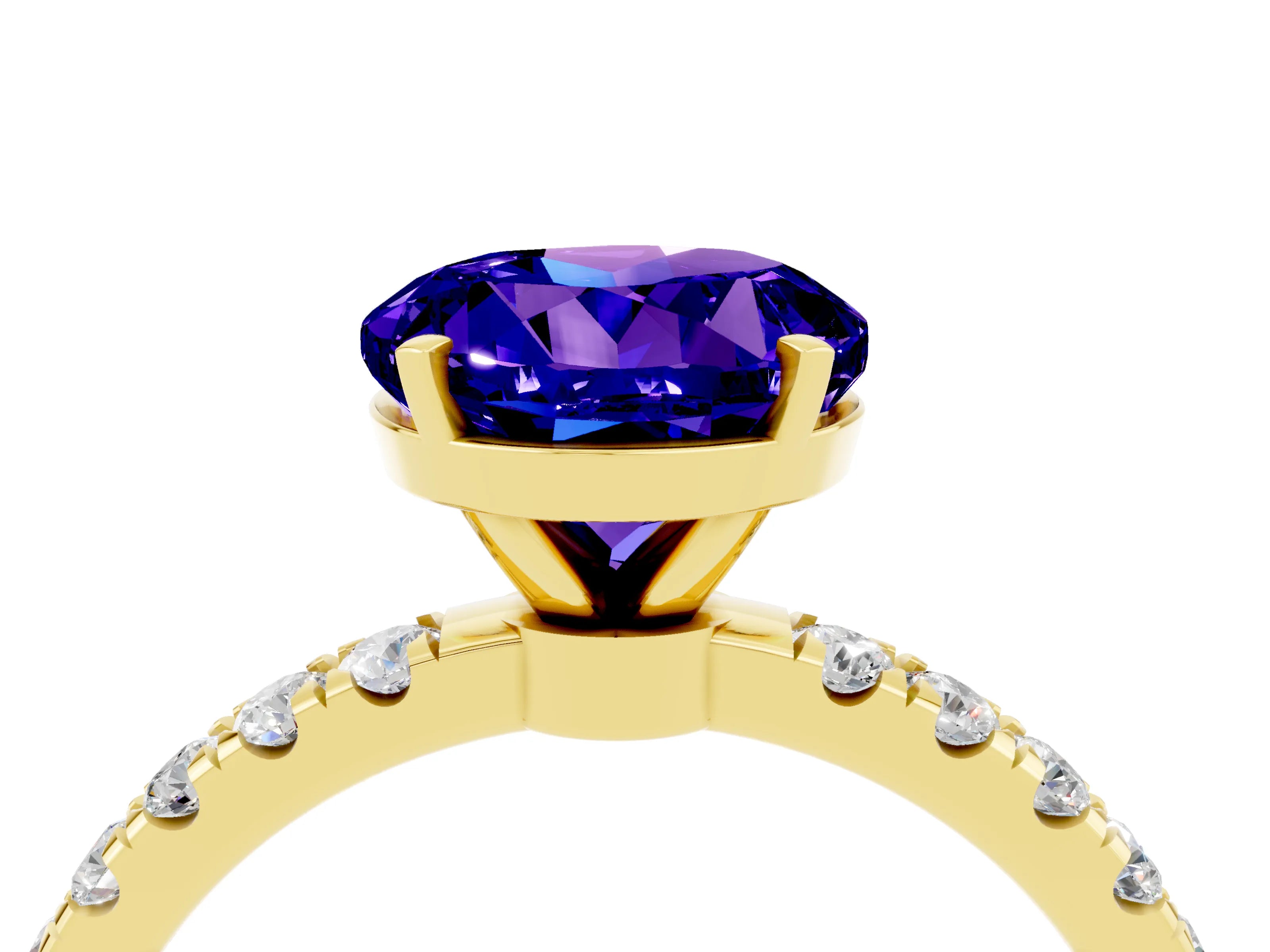Yellow gold Round Cut Tanzanite Solitaire Ring with Pavé Accents and Four-Prong Setting_4