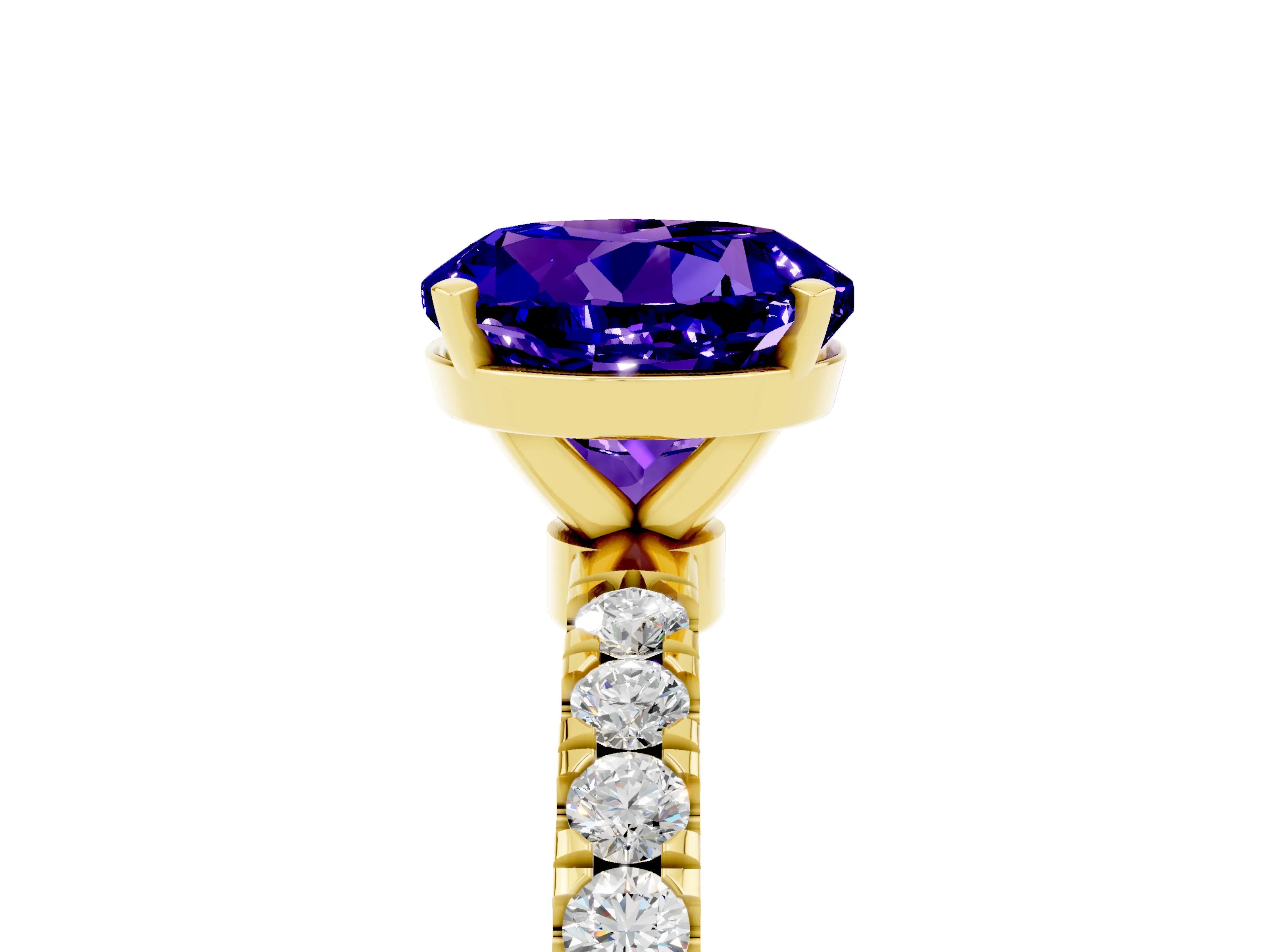 Yellow gold Round Cut Tanzanite Solitaire Ring with Pavé Accents and Four-Prong Setting_5
