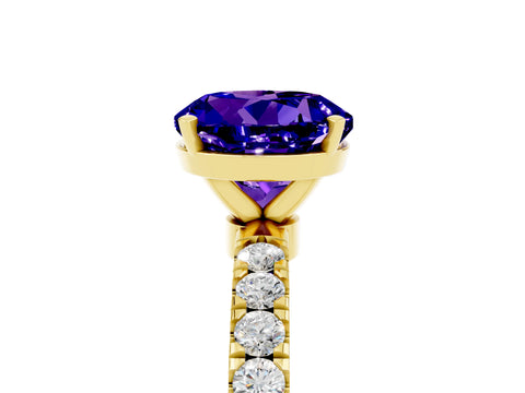 Yellow gold Round Cut Tanzanite Solitaire Ring with Pavé Accents and Four-Prong Setting_5