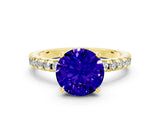 Yellow gold Round Cut Tanzanite Solitaire Ring with Pavé Band and Four-Prong Setting_24