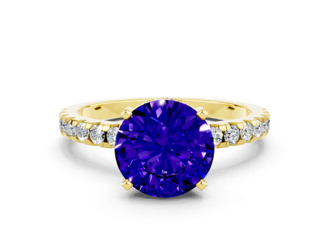 Yellow gold Round Cut Tanzanite Solitaire Ring with Pavé Band and Four-Prong Setting_24