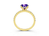Yellow gold Round Cut Tanzanite Solitaire Ring with Pavé Band and Four-Prong Setting_27
