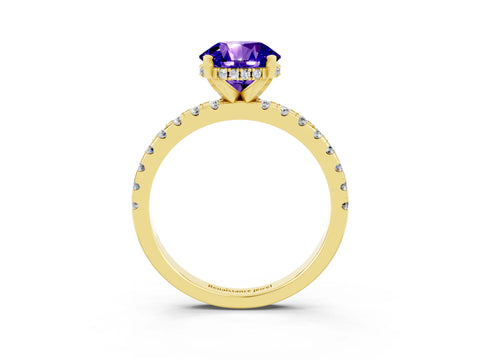 Yellow gold Round Cut Tanzanite Solitaire Ring with Pavé Band and Four-Prong Setting_27