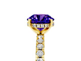 Yellow gold Round Cut Tanzanite Solitaire Ring with Pavé Band and Four-Prong Setting_29