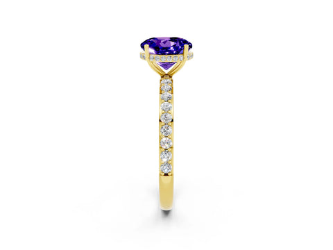 Yellow gold Round Cut Tanzanite Solitaire Ring with Pavé Band and Hidden Halo_14