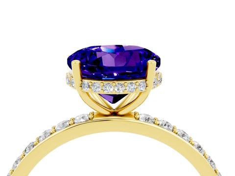 Yellow gold Round Cut Tanzanite Solitaire Ring with Pavé Band and Hidden Halo_16