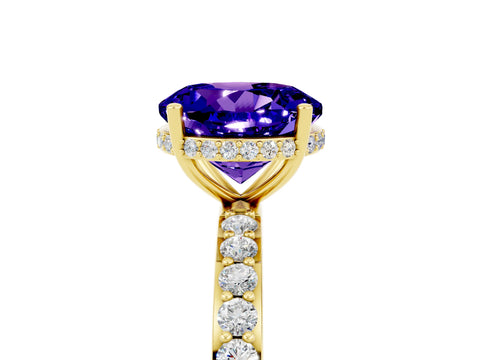Yellow gold Round Cut Tanzanite Solitaire Ring with Pavé Band and Hidden Halo_17