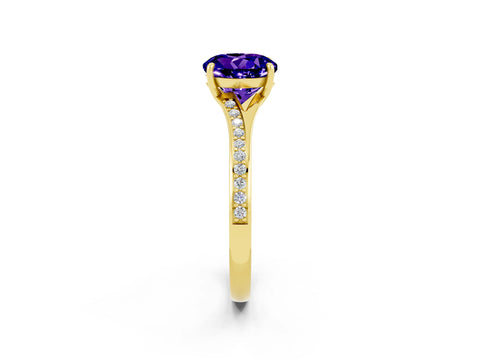 Yellow gold Round Cut Tanzanite Solitaire Ring with Pavé Band and Prong Setting_14