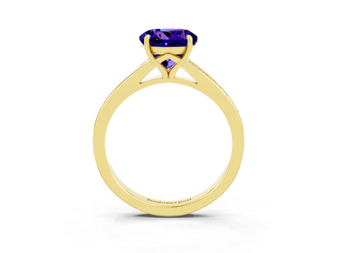 Yellow gold Round Cut Tanzanite Solitaire Ring with Pavé Band and Prong Setting_15