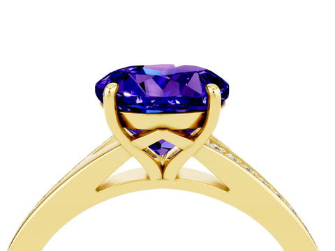 Yellow gold Round Cut Tanzanite Solitaire Ring with Pavé Band and Prong Setting_16