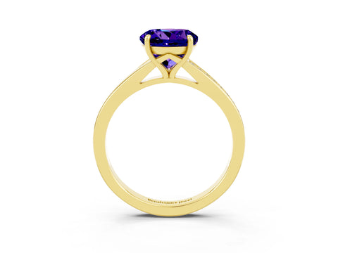 Yellow gold Round Cut Tanzanite Solitaire Ring with Pavé Band and Prong Setting_3