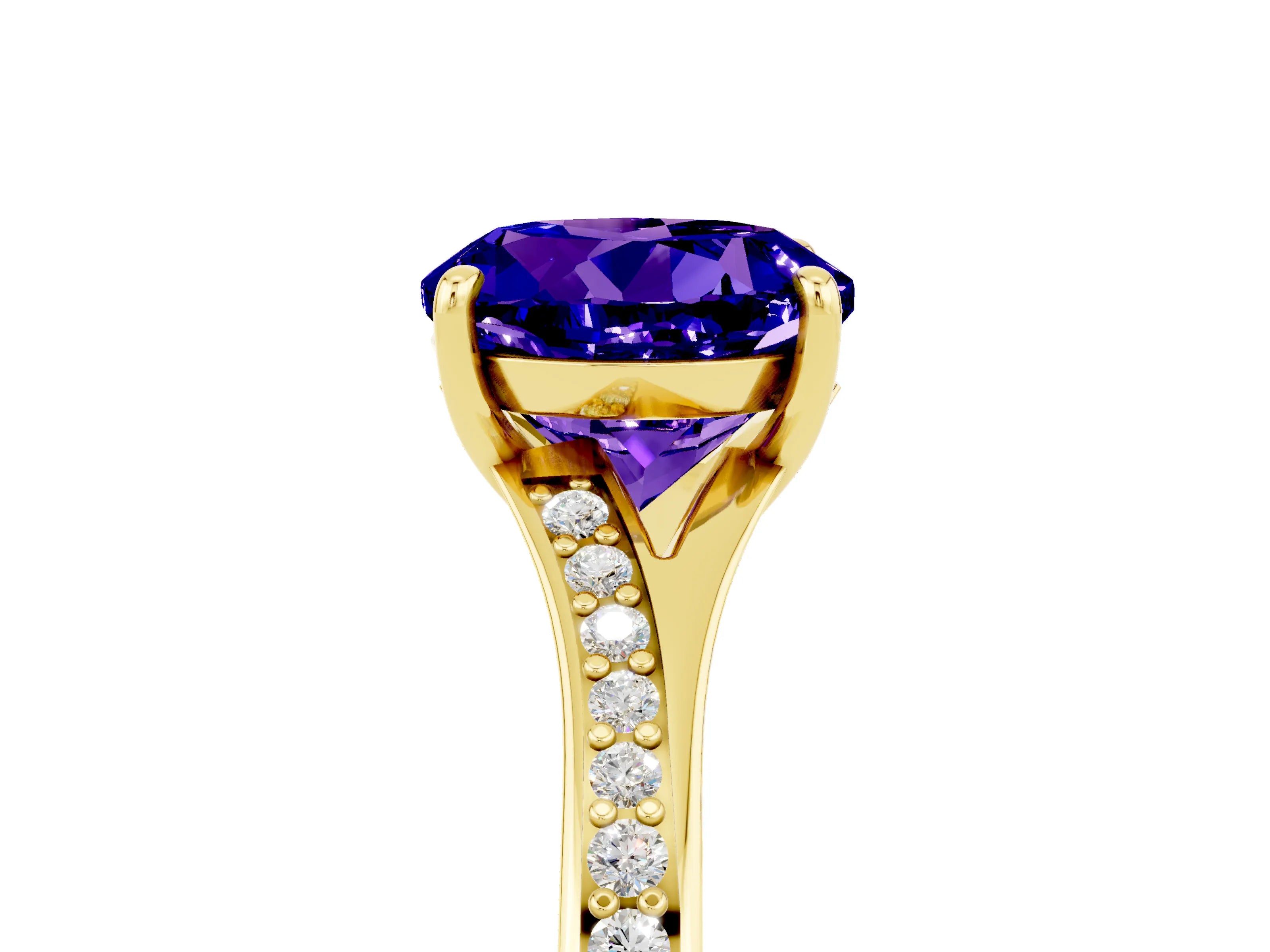 Yellow gold Round Cut Tanzanite Solitaire Ring with Pavé Band and Prong Setting_5