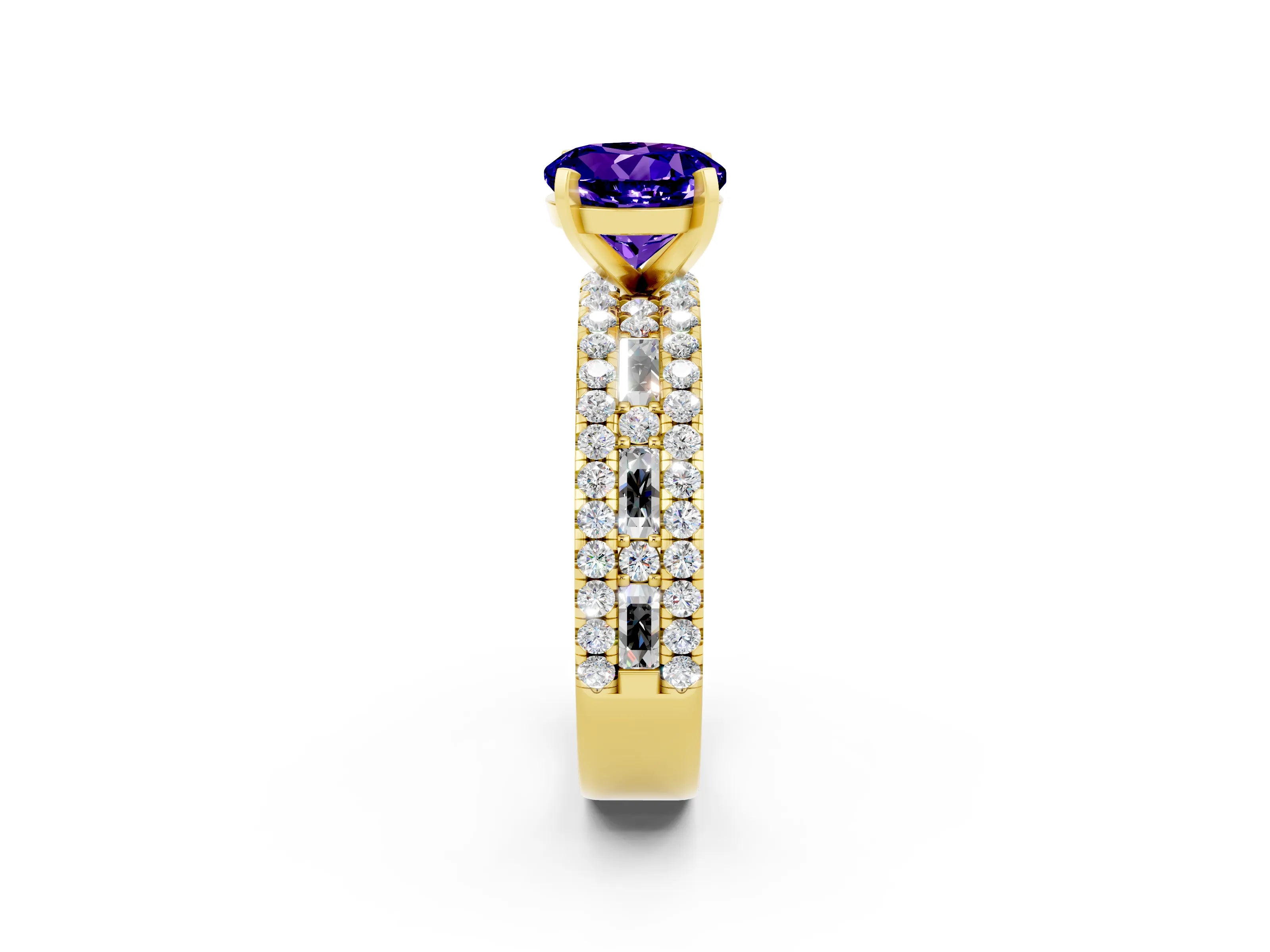 Yellow gold Round Cut Tanzanite Solitaire Ring with Pavé and Channel Set Band_2