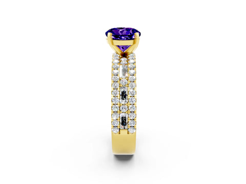 Yellow gold Round Cut Tanzanite Solitaire Ring with Pavé and Channel Set Band_2