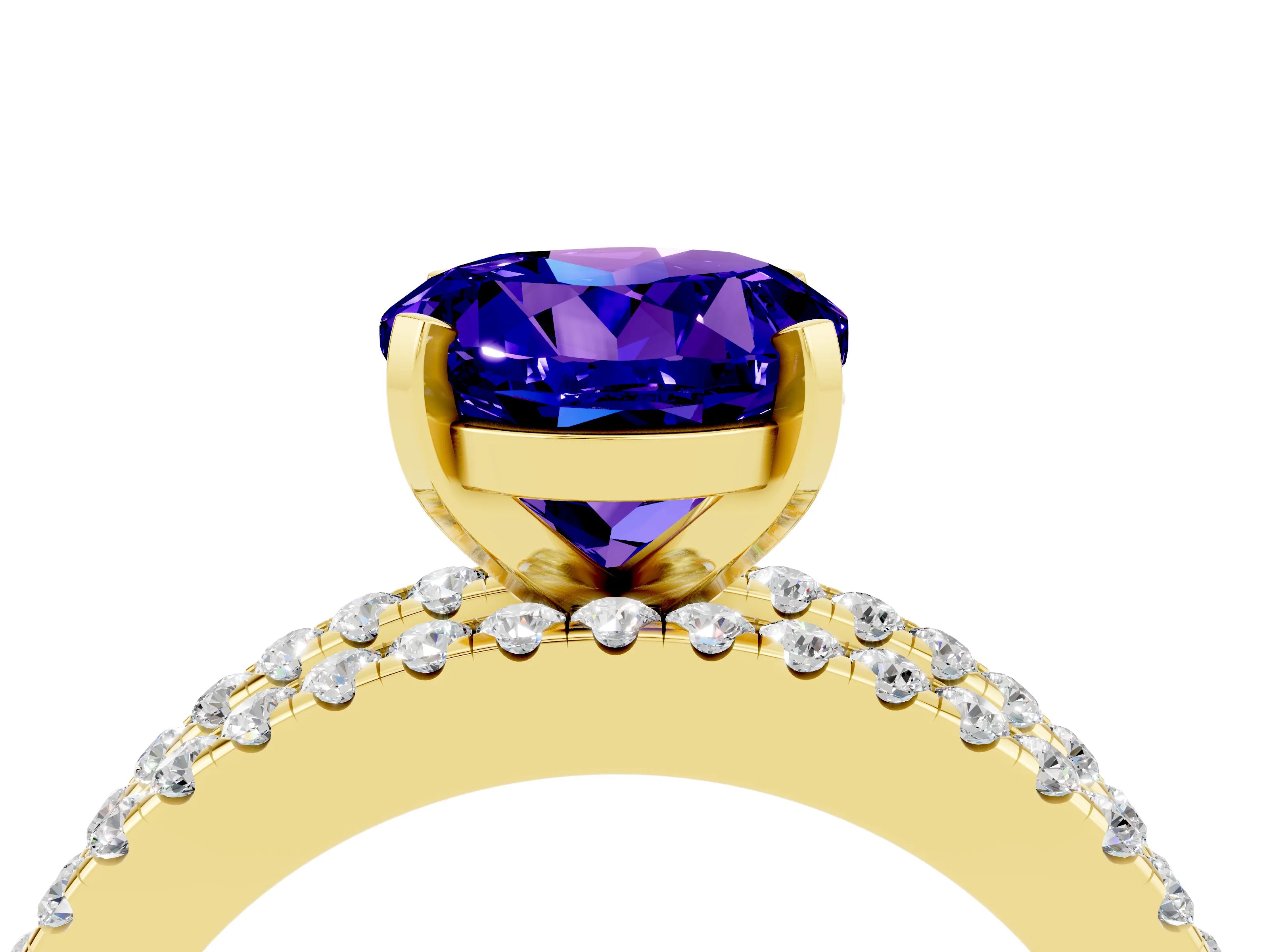 Yellow gold Round Cut Tanzanite Solitaire Ring with Pavé and Channel Set Band_4
