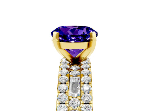 Yellow gold Round Cut Tanzanite Solitaire Ring with Pavé and Channel Set Band_5