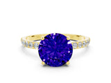 Yellow gold Round Cut Tanzanite Solitaire Ring with Pave Band and Four Prong Setting_12