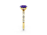 Yellow gold Round Cut Tanzanite Solitaire Ring with Pave Band and Four Prong Setting_14