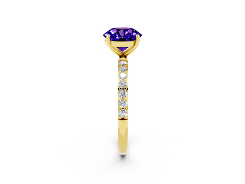 Yellow gold Round Cut Tanzanite Solitaire Ring with Pave Band and Four Prong Setting_14