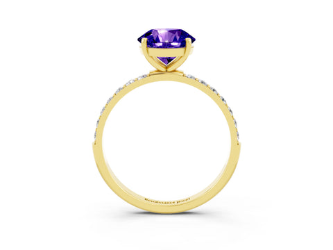 Yellow gold Round Cut Tanzanite Solitaire Ring with Pave Band and Four Prong Setting_15
