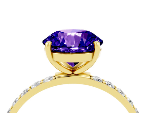 Yellow gold Round Cut Tanzanite Solitaire Ring with Pave Band and Four Prong Setting_16