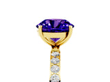 Yellow gold Round Cut Tanzanite Solitaire Ring with Pave Band and Four Prong Setting_17