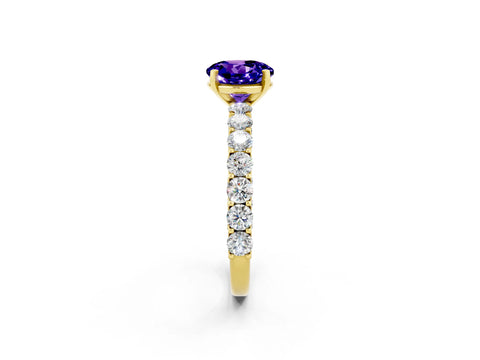 Yellow gold Round Cut Tanzanite Solitaire Ring with Shared Prong Pavé Band and Four-Prong Setting_2