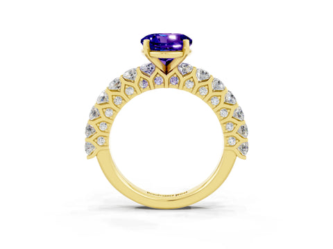 Yellow gold Round Cut Tanzanite Solitaire Ring with Shared Prong Pavé Band and Four-Prong Setting_3