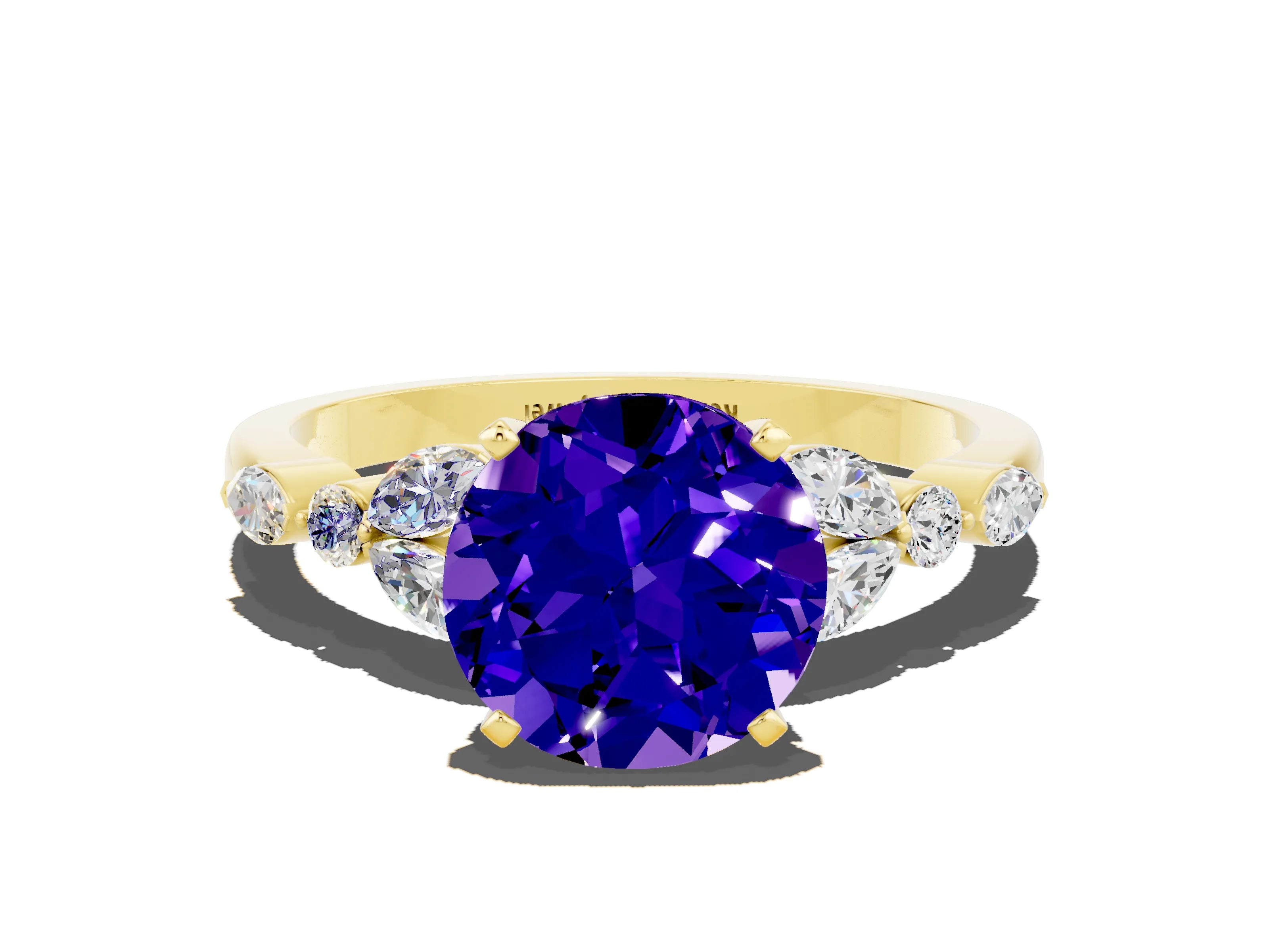 Yellow gold Round Cut Tanzanite Solitaire Ring with Side Stones and Four-Prong Setting_12