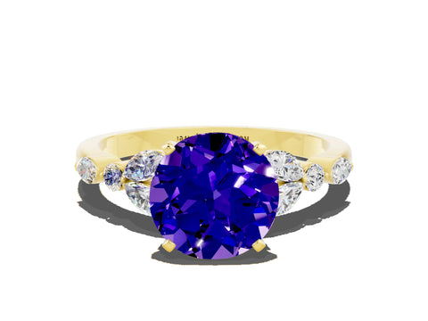 Yellow gold Round Cut Tanzanite Solitaire Ring with Side Stones and Four-Prong Setting_12