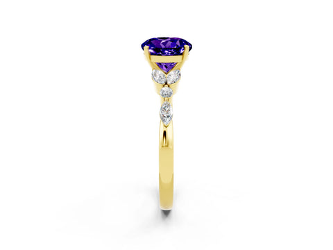Yellow gold Round Cut Tanzanite Solitaire Ring with Side Stones and Four-Prong Setting_14