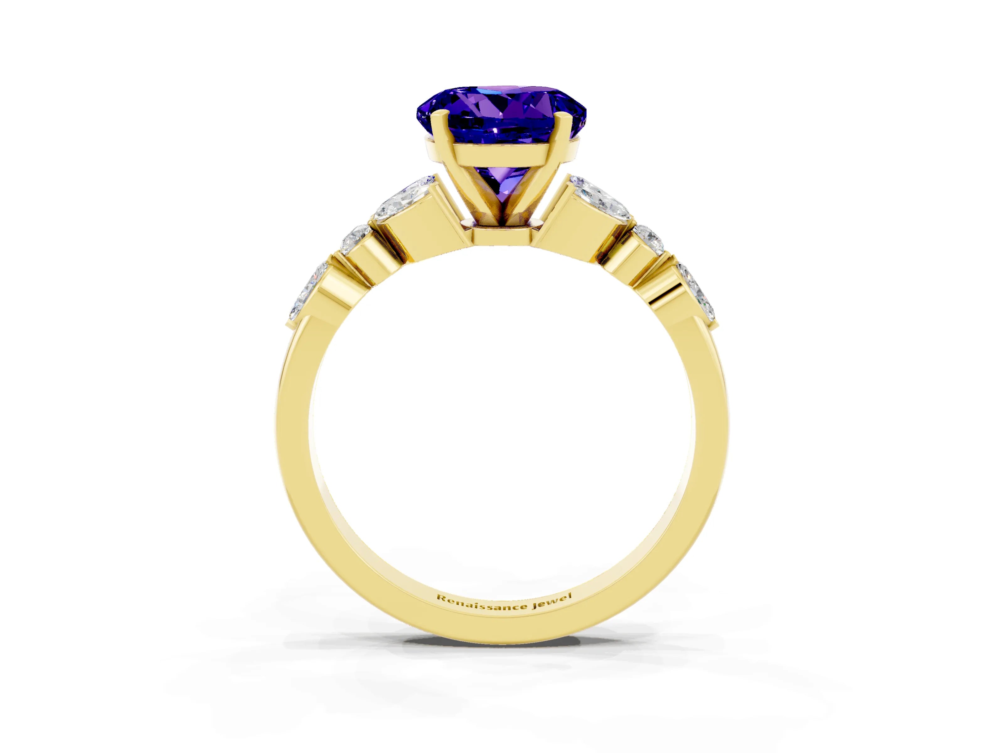 Yellow gold Round Cut Tanzanite Solitaire Ring with Side Stones and Four-Prong Setting_15