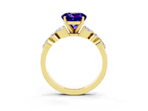Yellow gold Round Cut Tanzanite Solitaire Ring with Side Stones and Four-Prong Setting_15