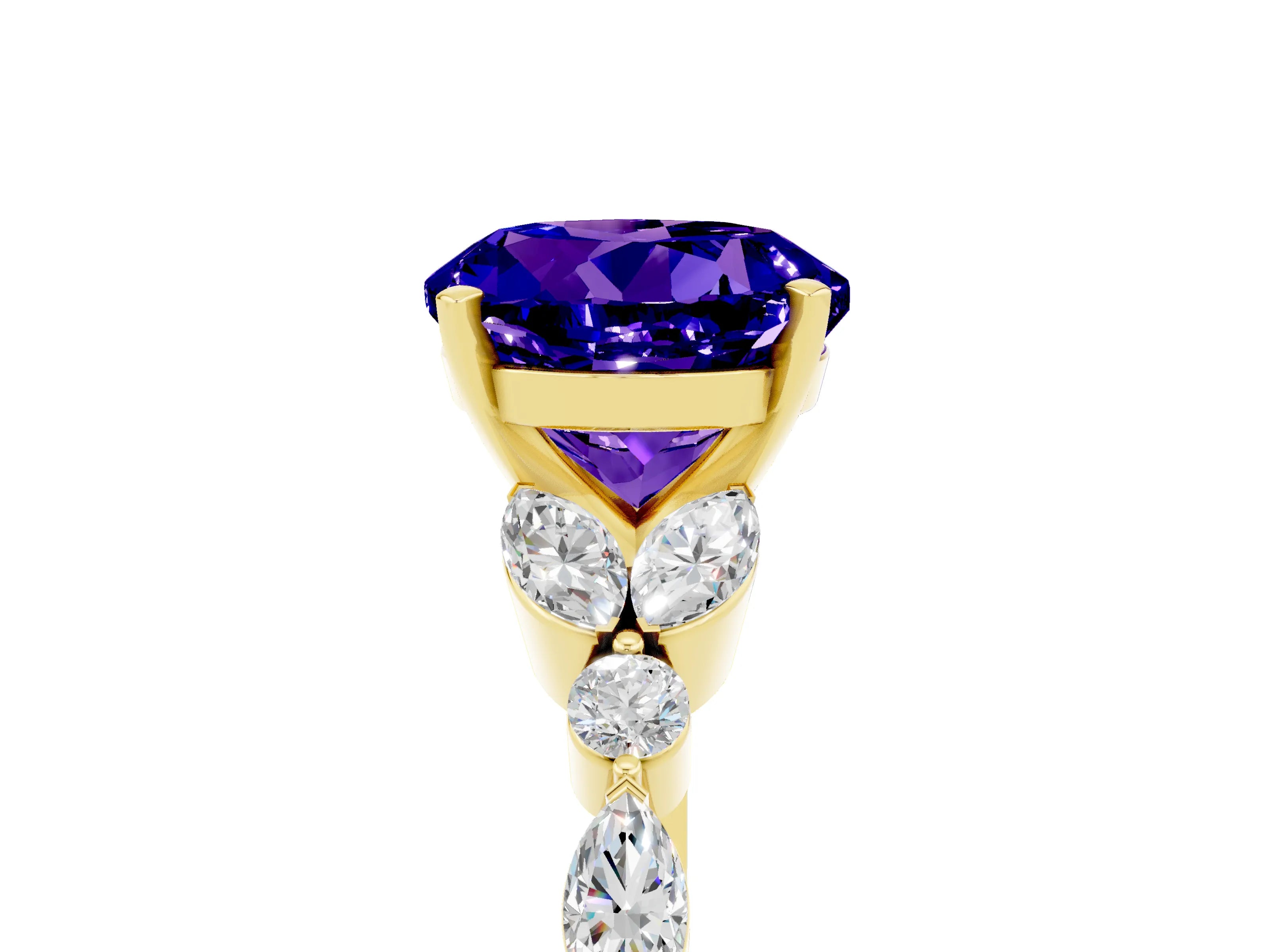 Yellow gold Round Cut Tanzanite Solitaire Ring with Side Stones and Four-Prong Setting_17