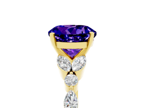 Yellow gold Round Cut Tanzanite Solitaire Ring with Side Stones and Four-Prong Setting_17