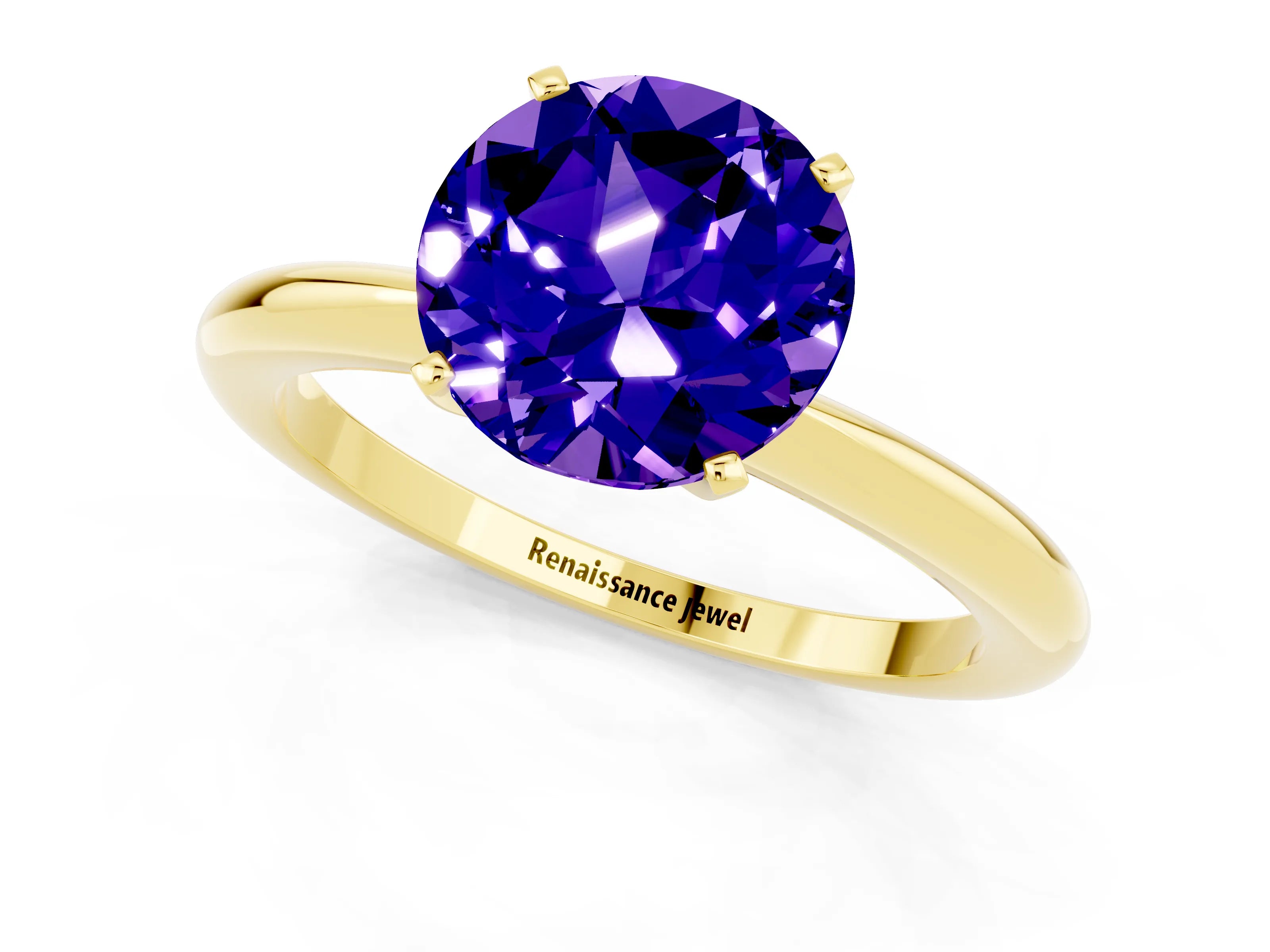 Yellow gold Round Cut Tanzanite Solitaire Ring with Six-Prong Setting and Classic Band_1