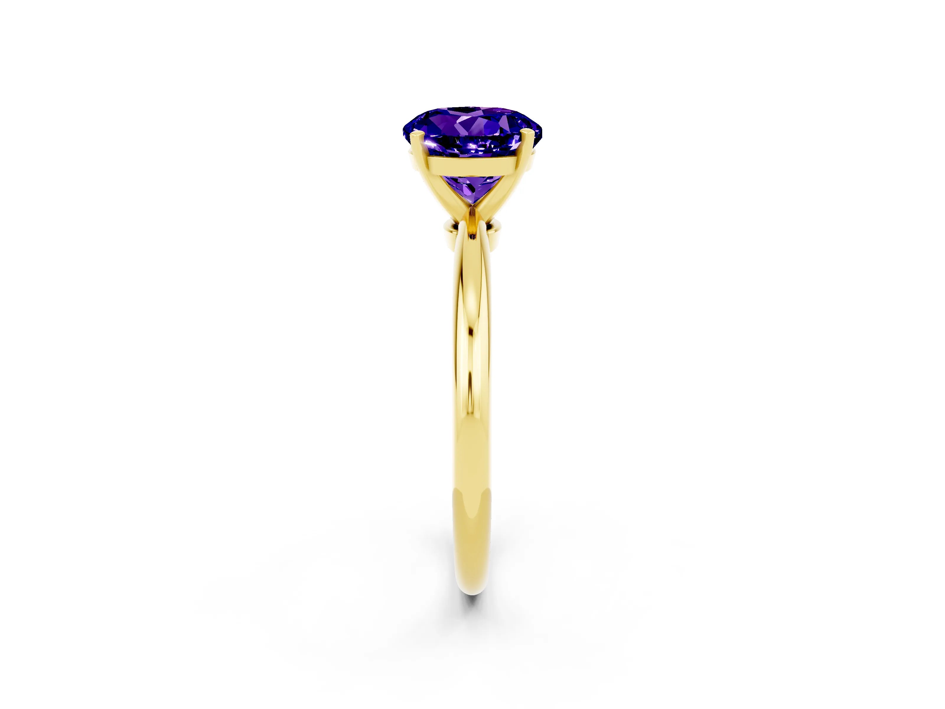 Yellow gold Round Cut Tanzanite Solitaire Ring with Six-Prong Setting and Classic Band_2
